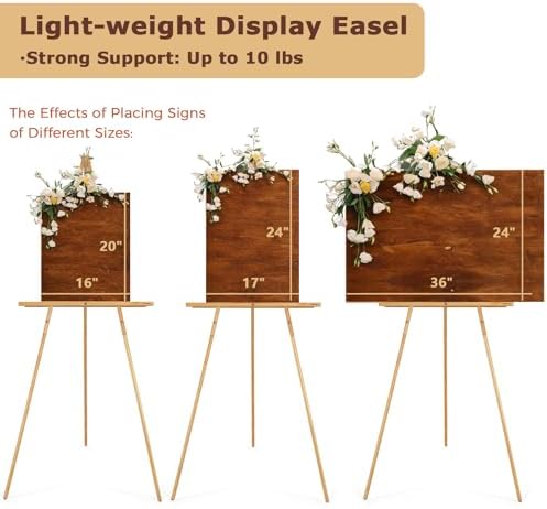 VISWIN 63" Easel Stand for Wedding Signs, Adjustable Wooden Display Easel with Holder, Tripod Floor Easel for Welcome Board, Poster, Picture, Photos, Paintings - Natural
