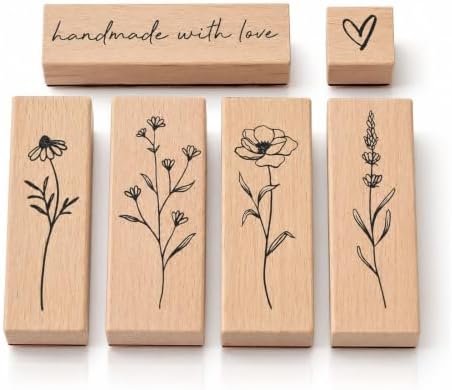 6pcs Wooden Rubber Floral Stamps Set, Crafting, Scrapbooking