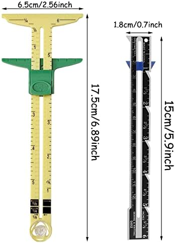YEQIN 2 Pcs Sliding Gauge Measuring Sewing Tool, 5-in-1 Sliding Gauge Measuring and Stainless Steel Quilting Ruler Sewing Tool Fabric Quilting Ruler for Knitting Crafting Sewing Beginner Supplies