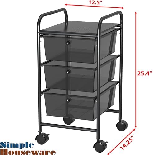 Simple Houseware 3 Drawers Rolling Utility Cart Art Craft Organizer, Black