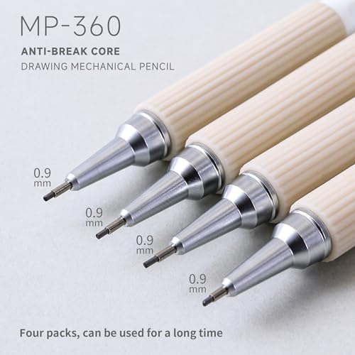 languo 0.9mm Mechanical Pencil Set with Case, 4PCS Drafting Mechanical Pencils Kit – 4 Tubes HB Lead Refills, 3 Erasers, Ideal Pencil Set for Writing & Drawing