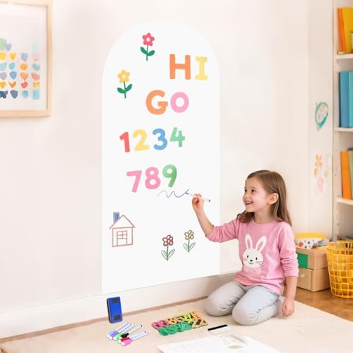 Arch Magnetic Wall Decal 39.3x17.5 Inch White Magnetic Chalk Board Sticker Magnet Chalkboard for Wall Peel and Stick Self Adhesive Blackboard Multifunctional for Playroom Home