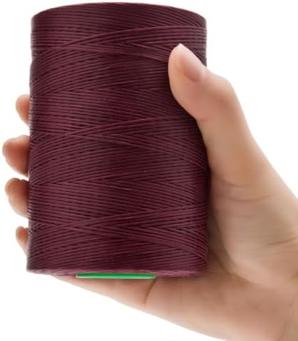 Flat Waxed Thread 0.8mm 710Yds for Leather Craft DIY Hand Sewing Projects Shoes Repair（Burgundy）
