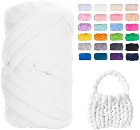 JeogYong Chunky Yarn for Hand Knitting, 1.1lb/20 Yards Arm Knitting Bulky Giant Tubular Yarn for Bags, Baskets, Pillows, Pet Nests, DIY Crafts (Cream White)