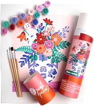 Pink Picasso Paint by Number Kit, All Ages, 8x10, Blue Ming | Mid Century Modern Collection, Acrylic Paints and Brushes included, Pre-printed high quality canvas, DIY art kit, Gift-ready