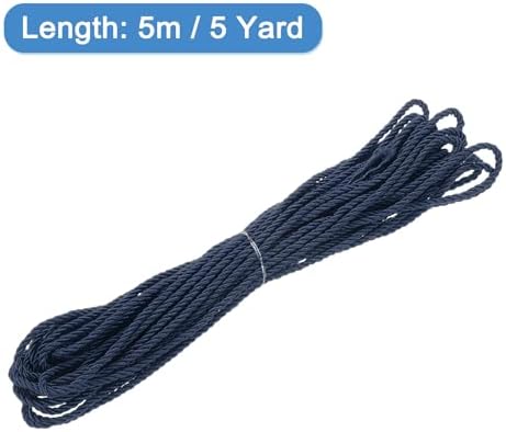 MECCANIXITY Twisted Cord Trim, 5 Yard 3mm 3-Ply Twine Braided Rope Shiny Thread String for Craft Gift Bag Curtain Christmas Decor, Navy Blue - 5m