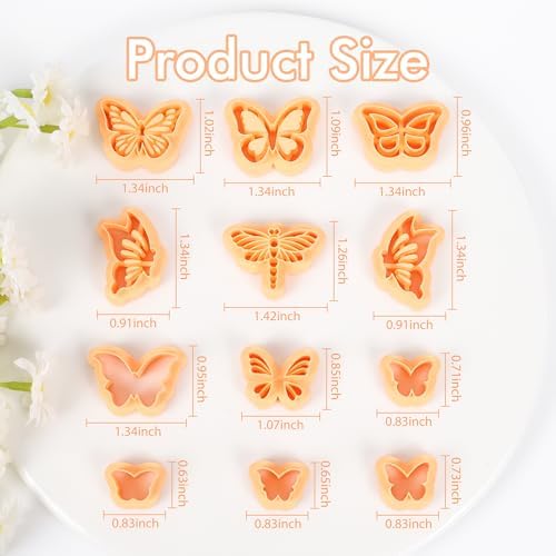 Puocaon Butterfly Polymer Clay Cutters - 12 Pcs Polymer Clay Cutters for Earrings Jewelry, Pierced Embossed Butterfly Draonfly Shape
