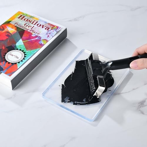 8" X 10" Gel Plate with 3inch Small Pack Round Triangel Square Gel Print Plate, Reusable Gel Printing Plate Set with Acrylic Paint,Paper, Stencil,Storage Box,Roller and Baren for Art Card Making