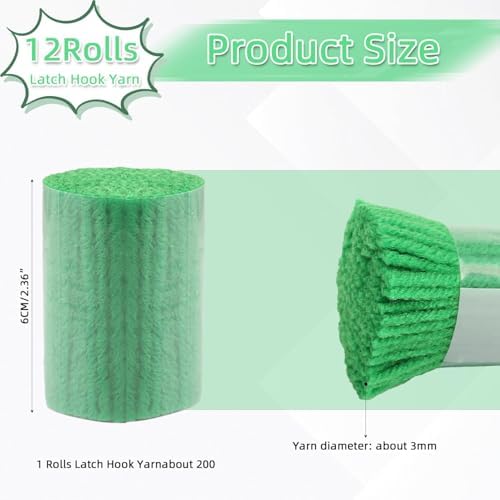 AKZYTUE 12 Rolls Latch Hook Yarn, Precut Rug Yarn for Latch Hook Kits, Crochet Yarn Bundles for Latch Hook Rug Making, DIY Tapestry Crafts for Adults & Beginners,Olive Green