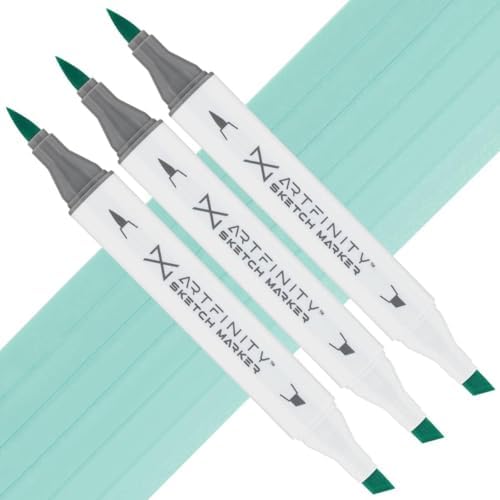 Artfinity Sketch Markers - Set of 3 - Spearmint BG3-3, Vibrant, Professional, Dye-Based Alcohol Markers for Artists, Drawing, Travel, & More