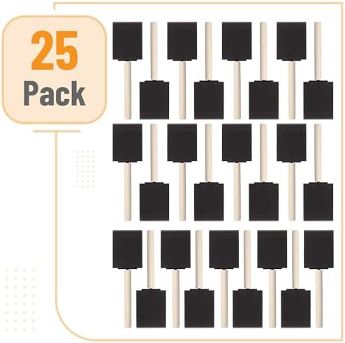 Bates- Foam Paint Brushes 2 Inch, 25 Pack, Black 2 Inch Foam Brushes for Painting with Lightweight Wooden Handles