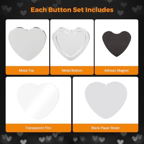 BEAMNOVA 100 Sets of Heart-Shaped Metal Button Maker Magnet Supplies