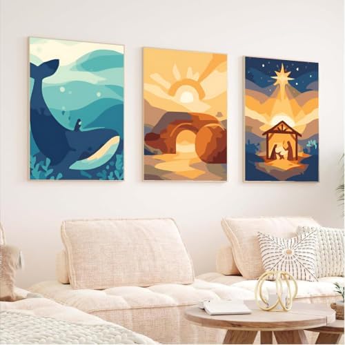 Clendo 6 Packs Paint by Numbers Kit for Adults, Bible Adult Paint by Number Kits on Canvas Without Frame, DIY Oil Painting for Home Decor Gift 8” W x 12”L