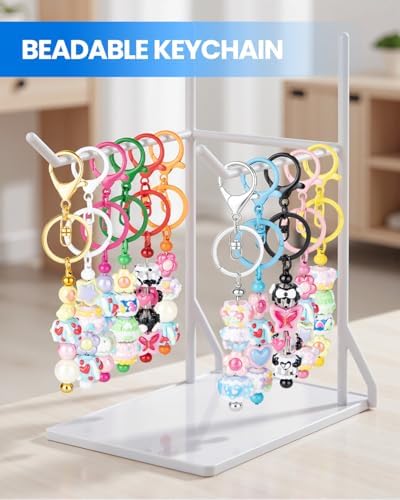 RQAYE 30pcs Beadable Keychains keychain bulk kit cute blank bead keychain strip DIY men's and women's making supplies crafts, jewelry, bag accessories, customized project gifts (Black)