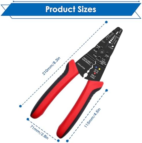 smseace Red Wire Crimping tool Wire crimper,stripper and cutter for insulated/Bare/Heat Shrink connectors(22-10 AWG) Multifunctional Cable Stripper and Crimping tool