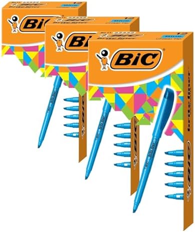 BIC Brite Liner Highlighters, Chisel Tip, 12-Count Pack of Blue Highlighters, Ideal Highlighter Set for Organizing and Coloring (Pack of 3)