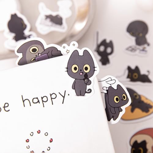 46 Pcs Cute Black Cat Stickers for Scrapbooking Diary Laptop Junk Journal Notebook Kids Envelope Card Making Diary Planner Craft DIY Craft Decoration, 23 Patterns
