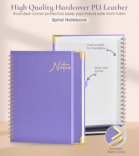 Blank Spiral Notebook Journal 8.5” x 11”, A4 Large Hardcover Sketch Book for Women Men, 100 GSM Blank Paper Drawing Notebook, Spiral Bound Sketchbook for Sketching School Work Note Taking, Purple