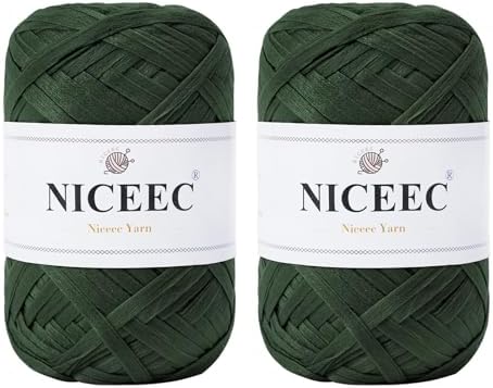 NICEEC 2 Skeins Soft Tape Yarn-Green