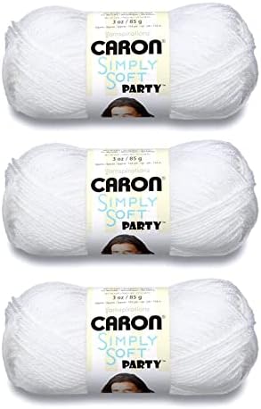 Caron Simply Soft Party Acrylic Yarn for Crocheting Soft, Snow, 3-Pack
