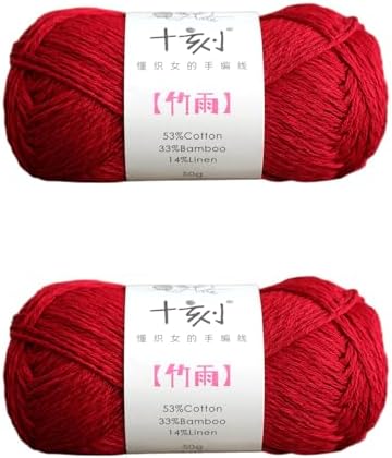 Cotton, Bamboo,Linen Blended Yarn 2 Skeins 50g/1.76oz- 26 Cranberry