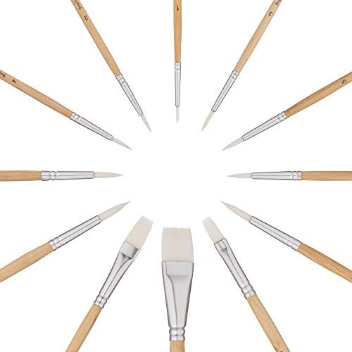 Jerry Q Art 12 PC White Synthetic Hair Round and Flat Paint Brush Set with Short Wood Handle for Acrylic, Watercolor and All Media JQ17931
