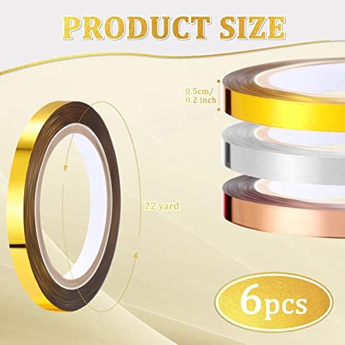 Frienda 6 Pcs Mirror Tape Polyester Film Thin Foil Washi Tape Self Adhesive Metallic Decorative for DIY Graphic Crafts Decoration Gifts Wrapping, Gold, Sliver, Rose Gold, 132 Yards(0.2 Inch)