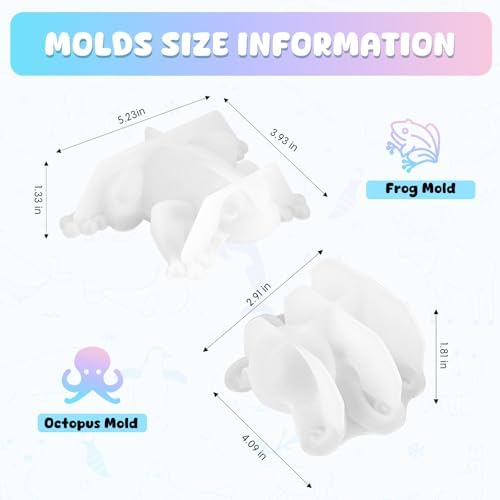 2 Pack Animal Silicone Molds, Frog Resin Molds with Realistic Frog and Octopus Shapes, 3D Lifelike Silicone Molds for Resin Casting, DIY Crafts Halloween Home Wall Desktop Decor (Frog&Octopus)