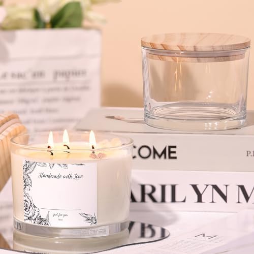 6 Pack Glass Candle Jars with Lids (16oz, Clear) - Large Candle Jars for 3 Wick Candles Making - Empty Candle Jars Containers - Candle Making Supplies Accessories include 16Pcs Candle Labels