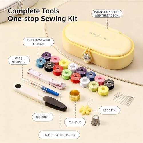 FKOG Sewing Project Kit, 135 Pcs Family Sewing Supplies Repair Kit Traveler Sewing Kit Sewing Thread Accessories DIY Sewing Supplies Organizer (White Grey)
