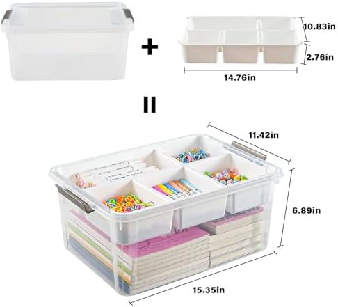 17 QT Stackable Clear Craft Organizers and Storage Box with Removable Tray
