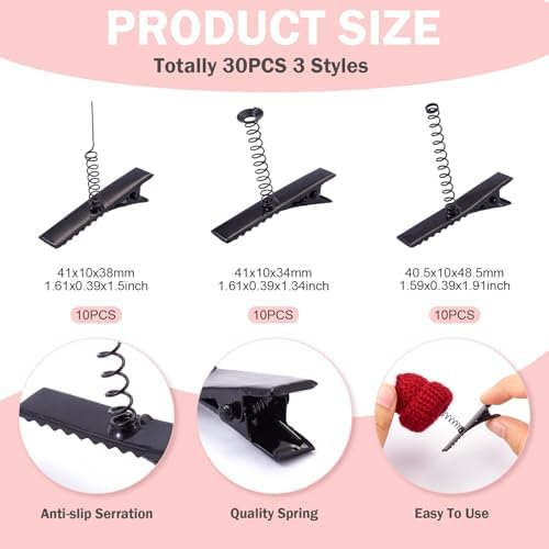 FASHEWELRY 30Pcs Iron Black Alligator Hair Clips with Spring 3 Sizes Metal Hair Bow Clips Single Prong Hair Clips for Hair Accessories Party Supplies Photo Props Gift
