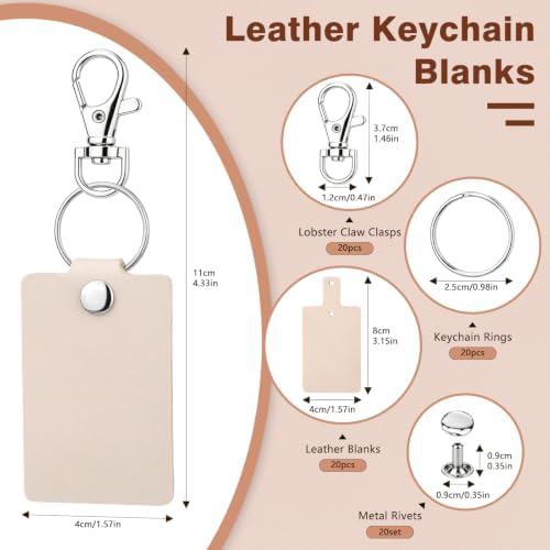 20Pcs Leather Keychain Making Kit, Keychains Blanks with Key Ring, Rivets