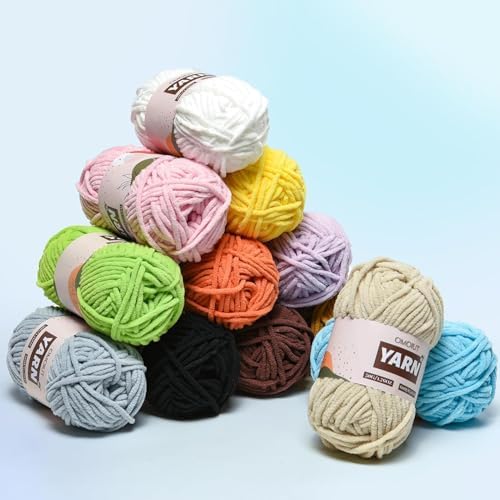 3 Packs Plush Chenille Chunky Crochet Yarn - Baby Yarn for Crocheting Soft - Velvet Yarn Knitting for Blankets Crafts - Fluffy Amigurumi Yarn 150g / 196.8yds (3 Turmeric)