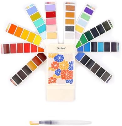 Grabie Portable Watercolor Paint Set of 56 Color with Water Brush & Palette