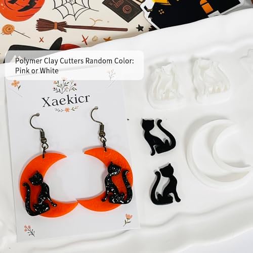 Xaekicr Halloween Moon and Cat Polymer Clay Cutters Set – 3Pcs Clay Earring Cutters for Halloween Earrings Making – Polymer Clay Molds and Tools for Jewelry DIY