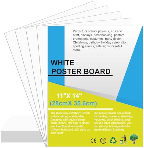 30 Pcs Poster Board 11" x 14" White Paper Bulk ROOKEA 250GSM Vision Boards Poster Paper for School Arts Craft Projects Drawing Display Office Vision Supplies