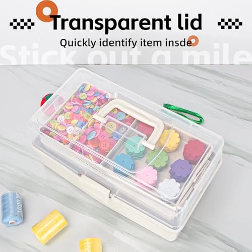 TERGOO 12.5in 3-Layer Multipurpose Craft Organizers and Storage with Adjustable Dividers, Portable Tackle Box, Folding Art & Craft Case for Medicine, Tool, Sewing Organizer (White)