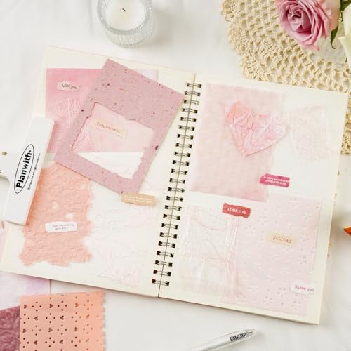 208 Pcs Textured Scrapbook Paper and Mesh Fabric Assorted Set 12 Color