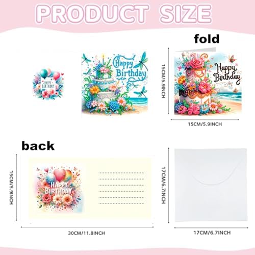 Zyvoreva 12 PCS Diamond Art Greeting Cards with Envelopes, Diamond Painting Greeting Cards Kit for Adults DIY Holiday (Blue)
