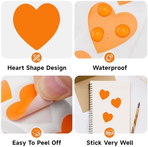 Anwyll Heart Stickers - 500Pcs 1Inch Fall Thanksgiving Heart Stickers Orange Heart Shape Sticker for Reward Classroom Self Adhesive Love Incentive Sticker for Envelope Seal Card Birthday Wedding Favor