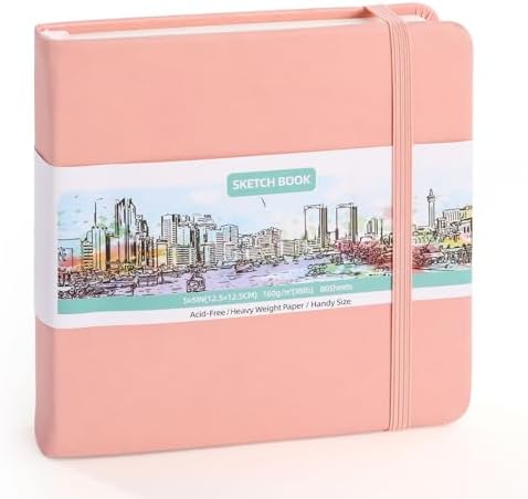 5" × 5" Pocket Sketchbook, 80 Sheets, 160gsm Small Sketch Book, Pink