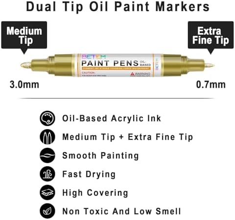 Betem 4 Gold Silver Oil Based Paint Pens, Permanent Fabric Paint Markers