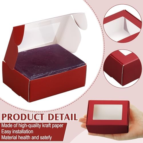 Zonon 60 Pcs Soap Boxes for Homemade Packaging, Mini Kraft Boxes with Window for Bakery Candy Soap Making Gift Packaging, 3.7x2.6x1.4 Inch (Burgundy)