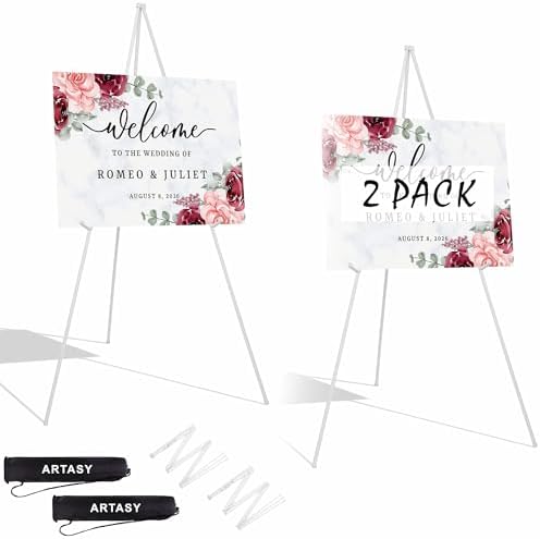 ARTASY 63" Easel Stand for Wedding Signs, White, 2 Packs with Carry Bags