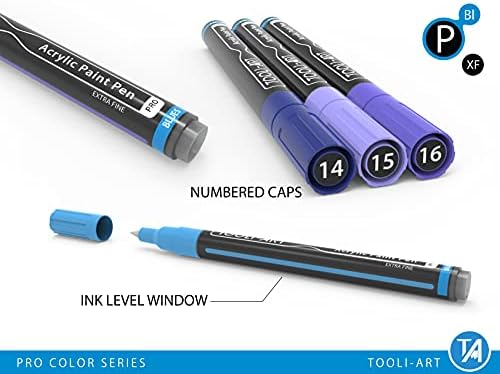 Acrylic Paint Pens 22 Blue & Purple Tones Assorted Pro Color Series Markers Set 0.7mm Extra Fine Tip for Rock Painting, Glass, Mugs, Wood, Metal, Canvas, Projects, Non Toxic, Waterbased, Quick Drying