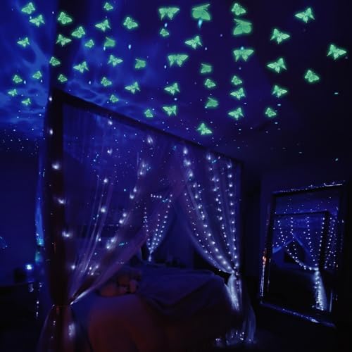 SAOROPEB Glow in The Dark 3D Butterfly 24 Pcs 3 Sizes, Luminous Butterfly Stickers for Ceiling or Wall, Glow in The Dark Party Supplies, Removable Luminous Stickers for Kids Babys Nursery (Green) | 3 Sizes, Luminous Butterfly Stickers for Ceiling Wall,...