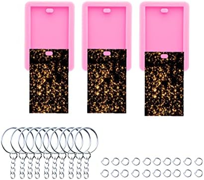 3pc Shiny Rectangle with Hole Resin Silicone Keychain Mould Art DIY Handmade Charms Mold with 10PC Key Ring(DY0575+DY0575+DY0575)