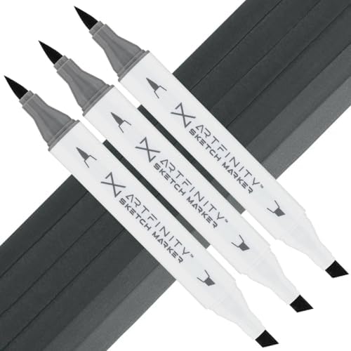 Artfinity Sketch Markers - Set of 3 - Concrete BG9-6, Vibrant, Professional, Dye-Based Alcohol Markers for Artists, Drawing, Travel, & More
