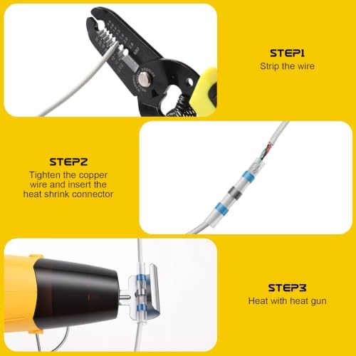 205Pcs Heat Shrink Solder Seal Wire Connectors with Heat Gun, 350W 2-Temp Mini Heat Gun with 5Ft Power Cord for Automotive Marine Wiring Repair Crafting Embossing DIY